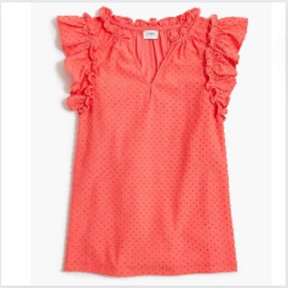 Ruffle-sleeve clip-dot top, Pink Peach Coral, XL - Picture 1 of 6